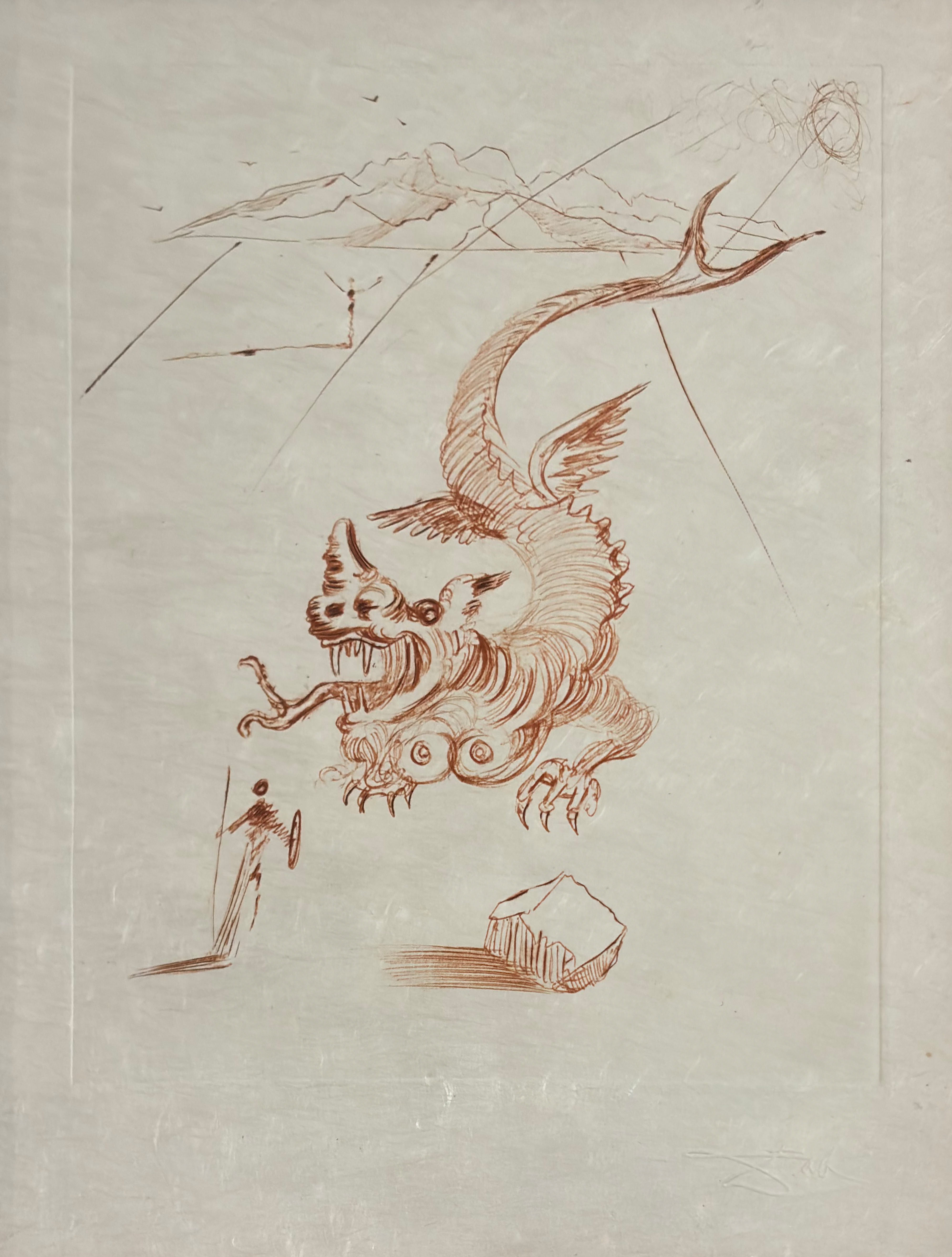 Salvador DALI - "Les Poèmes de Mao - Le Dragon Vert" (Version sépia)