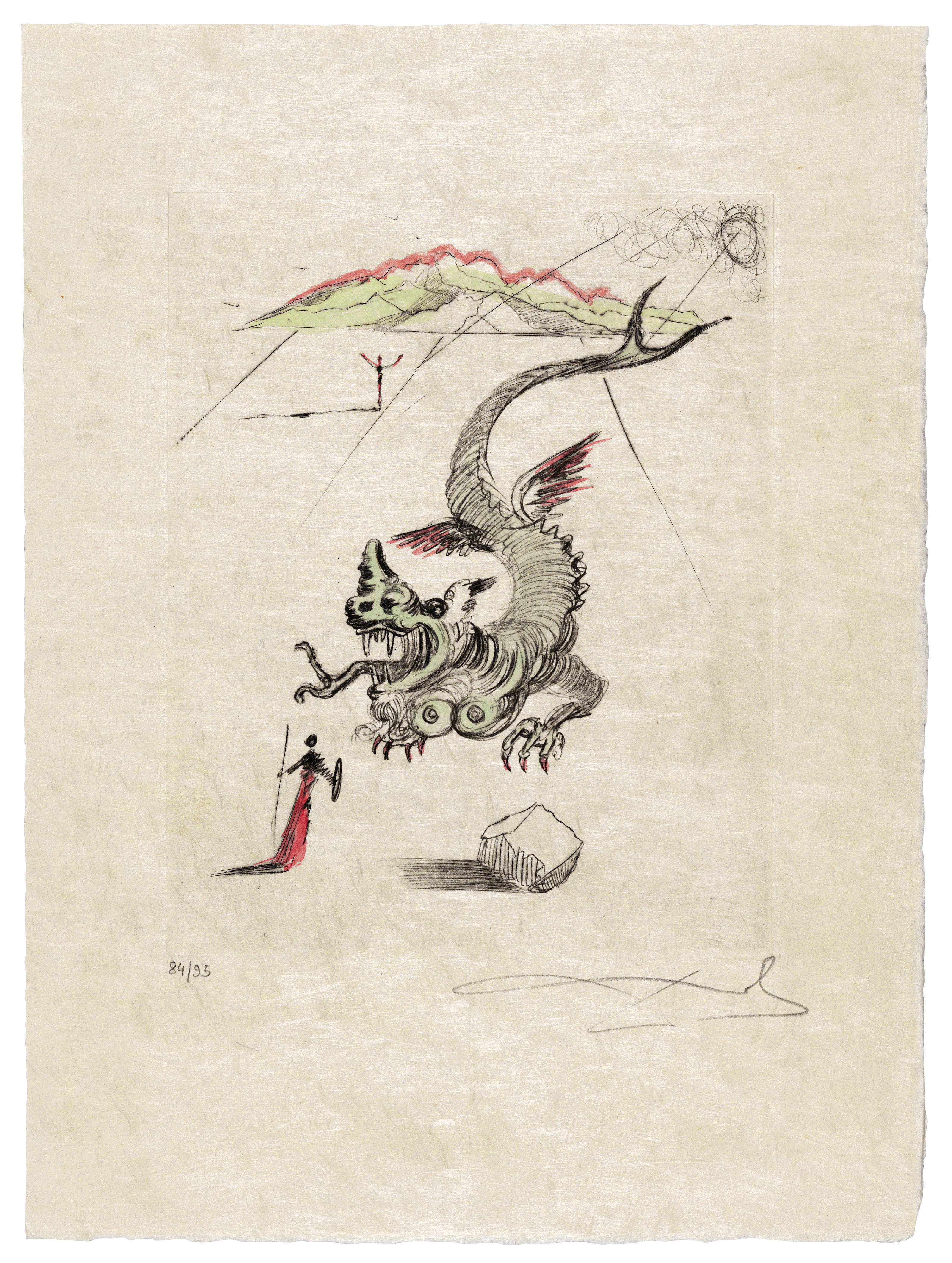 Salvador DALI - "Les Poèmes de Mao - Le Dragon Vert" (Version gouachée main)