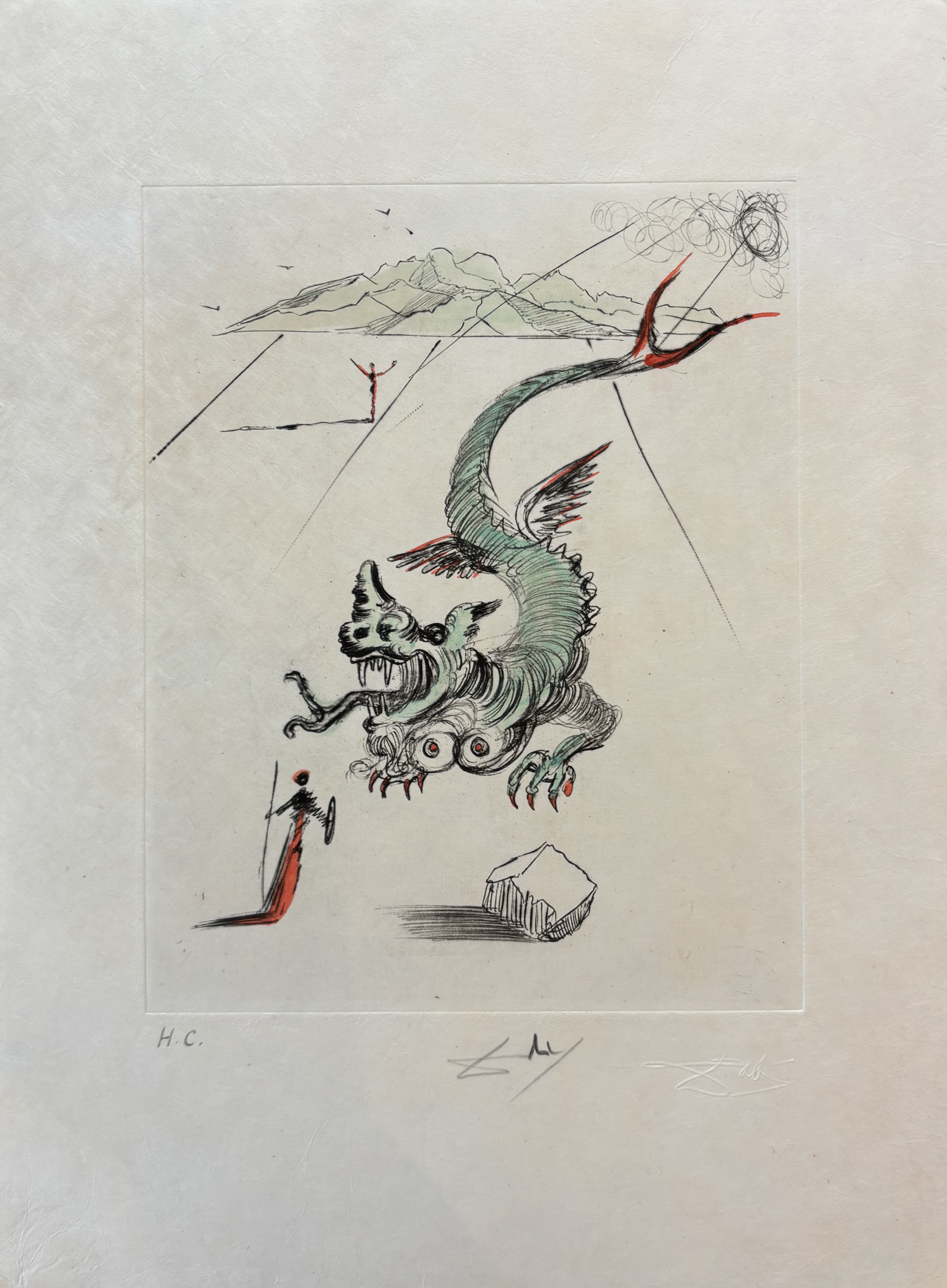 Salvador DALI - "Les Poèmes de Mao - Le Dragon Vert" (Version gouachée main)